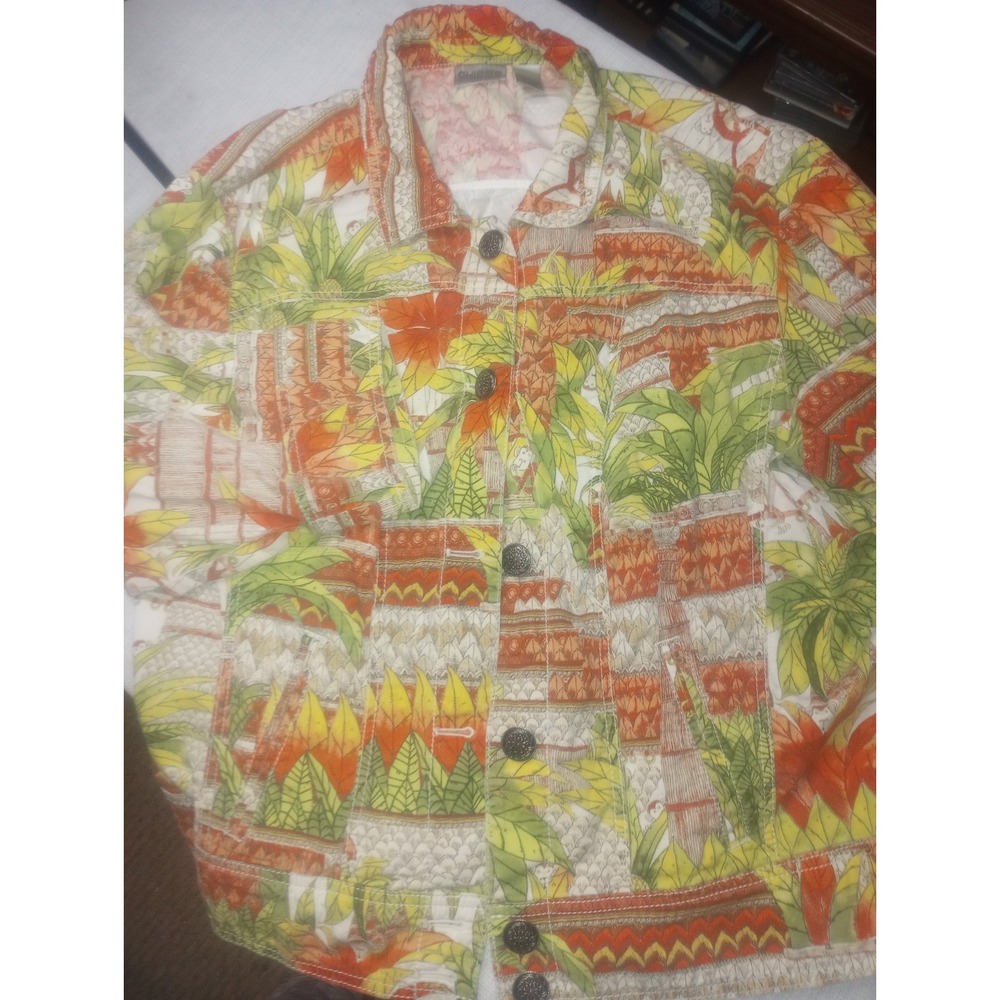 Chicos Size 3 Monkey Jungle Tropical Jean‎ Jacket Button Pockets